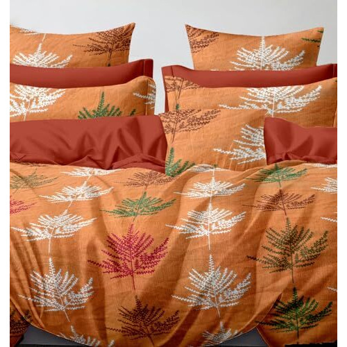 Cortina Polycotton 144 Tc Printed Double Bedsheet With 2 Pillow Covers, Orange