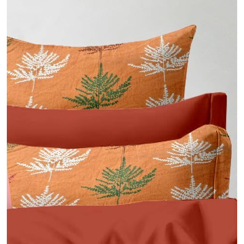 Cortina Polycotton 144 Tc Printed Double Bedsheet With 2 Pillow Covers, Orange