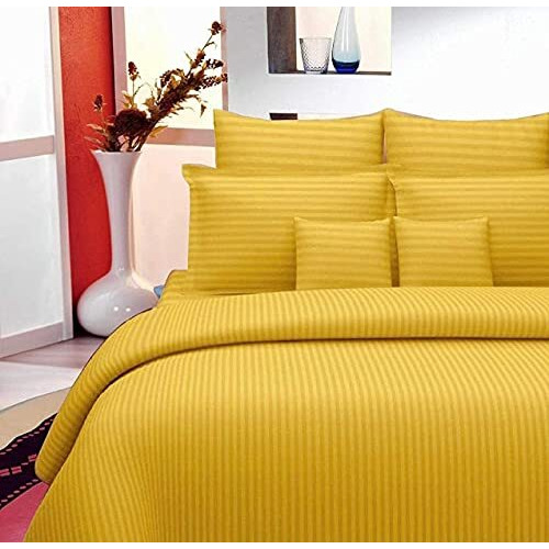 Priscilla 300 Tc Solid Satin Stripes Elegant Queen Bedsheet With 2 Pillow Covers 90X100. (Yellow)