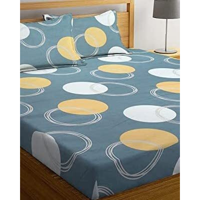Tarain Collection Cotton 220 Tc Printed Flat Double Bedsheet With 2 Pillow Covers 18X28 Inches (Grey & White Circle) 90X100 Inches