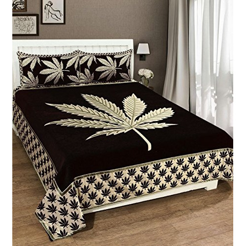 Fresh From Loom Floral Chenille Velvet 500 Tc Bed Cover (Black_Double Bed), 1 Double Bed King Size Bedsheet With 2 Pillow Cover, Size - 90X100 Inch