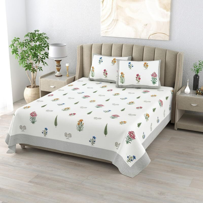 Elanorhomes 240 Tc Cotton Double King Size Bedsheet | Ultra-Soft & Skin-Safe | Breathable Summer Comfort | 93X108 Inches With 2 Pillow Covers (Gulzaar)