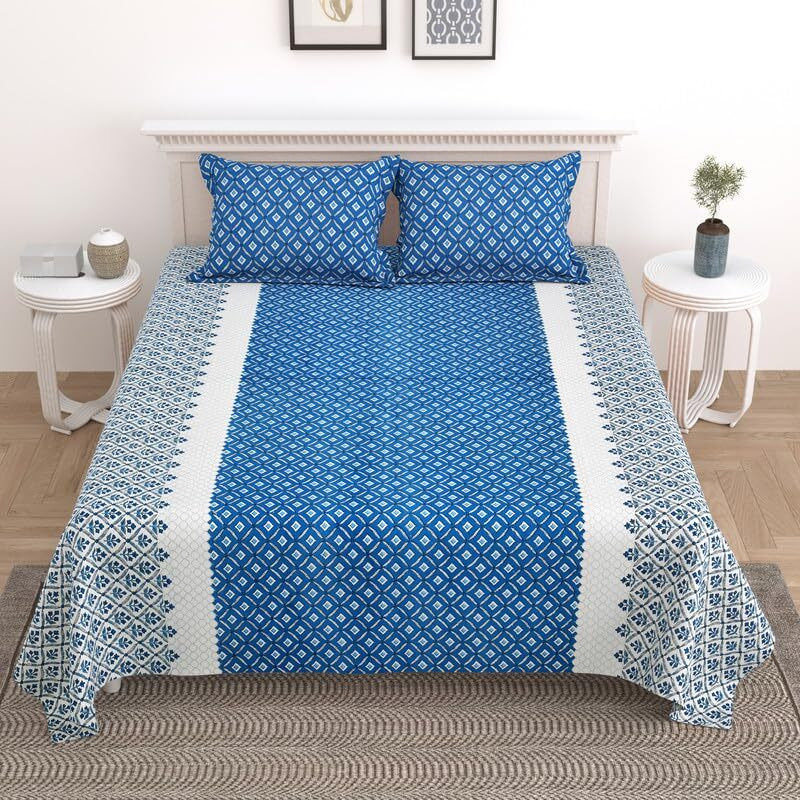Kotts & Stitch Cotton Double Bed Bedsheet Set With 2 Pillow Covers | 210 Tc | 237X274 Cm |Jaipuri Tradtional Phool-Patang Print