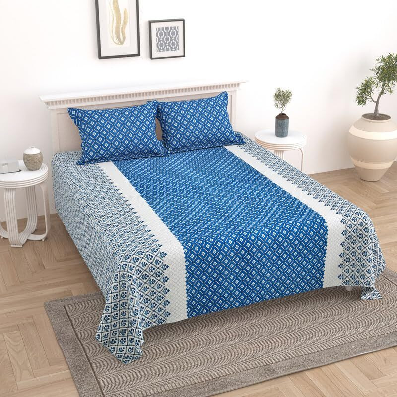 Kotts & Stitch Cotton Double Bed Bedsheet Set With 2 Pillow Covers | 210 Tc | 237X274 Cm |Jaipuri Tradtional Phool-Patang Print