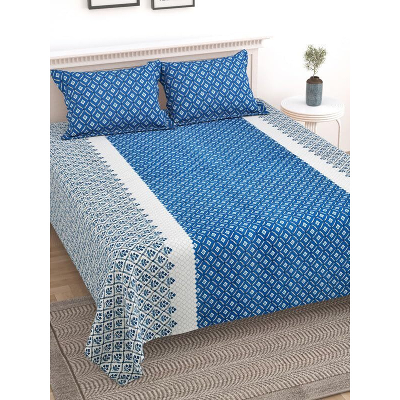 Kotts & Stitch Cotton Double Bed Bedsheet Set With 2 Pillow Covers | 210 Tc | 237X274 Cm |Jaipuri Tradtional Phool-Patang Print