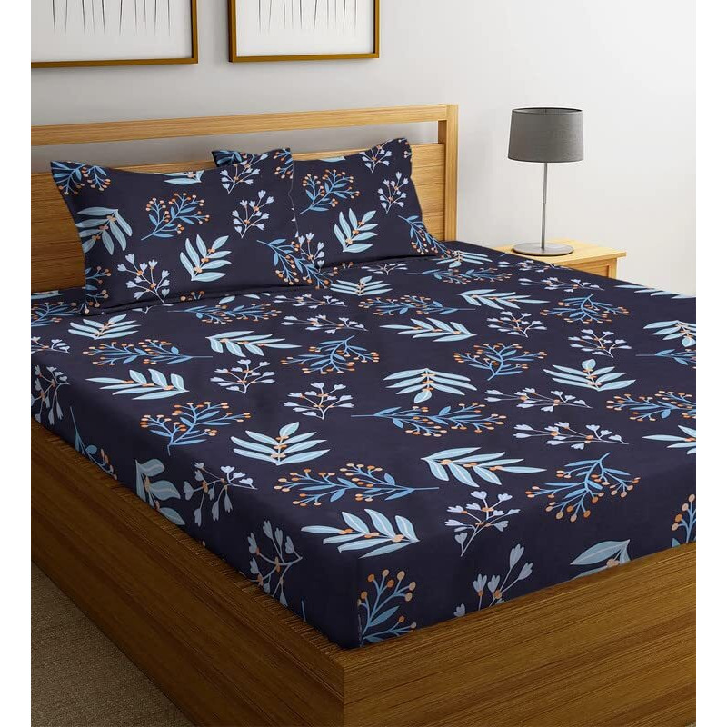 Tarain Collection 210 Tc Pure Cotton Pack Of 1 Flat Double Bedsheet With 2 Pillow Covers 18X28 Inches (Black) 90X100 Inches