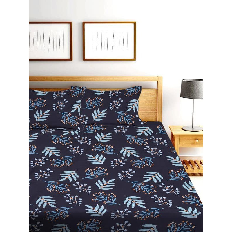 Tarain Collection 210 Tc Pure Cotton Pack Of 1 Flat Double Bedsheet With 2 Pillow Covers 18X28 Inches (Black) 90X100 Inches