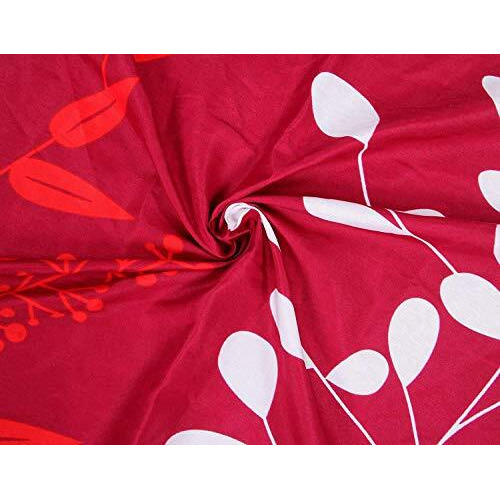 Engunias Double Sized Cotton Feel 100% Glace Cotton Bedsheet Set Of 1 Bedsheet With 2 Pillow Covers (1 Double Bedsheets With 2 Pillow Covers) Floral Design 1 (Red)