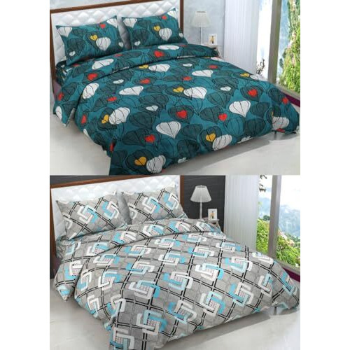Engunias Prime Collection 240Tc 2 Double Bedsheet With 4 Matching Pillow Covers Soft-Touch Glace Cotton Skin Friendly 230X230Cm Combo Pack Of 2 Double Bedsheet Design Colour-