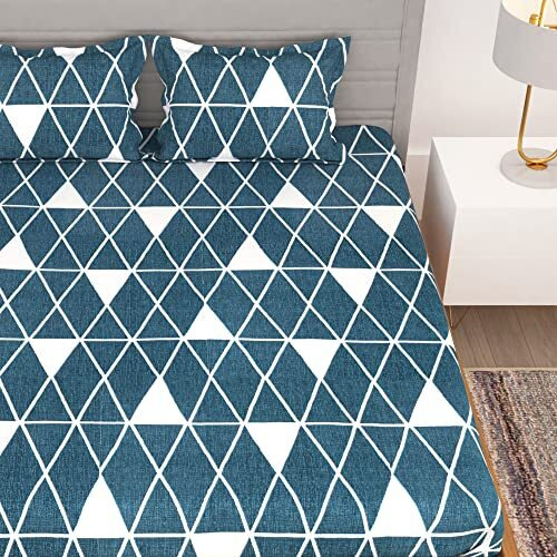 Bedspun Bedsheet For Double Bed Set Of 2 Microfiber Bedsheet With 4 King Size Pillow Cover,150 Tc Bed Sheet Blue & Mustard, Bedsheets  220 X225 Cm, Pillow 40X60 Cm, Perfect For Home Decor & Gifting