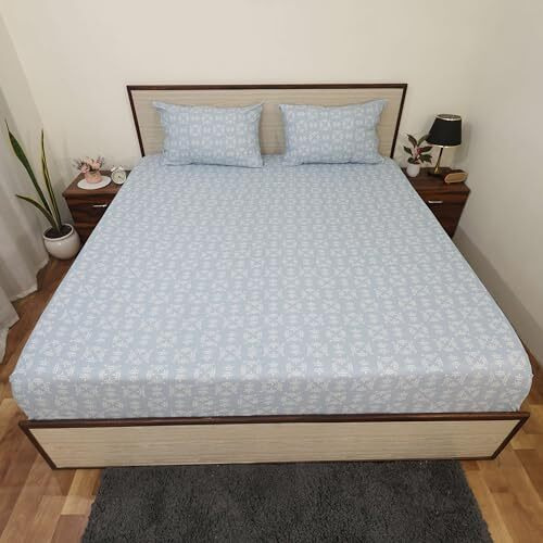 Bhoomi Impex Microfiber Bedsheet Double 90 X 100 Inches Printed Soft Flat Sheet With 2 Pillow Cover - Geometric Grace