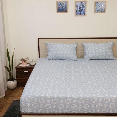 Bhoomi Impex Microfiber Bedsheet Double 90 X 100 Inches Printed Soft Flat Sheet With 2 Pillow Cover - Geometric Grace