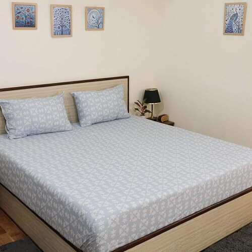 Bhoomi Impex Microfiber Bedsheet Double 90 X 100 Inches Printed Soft Flat Sheet With 2 Pillow Cover - Geometric Grace