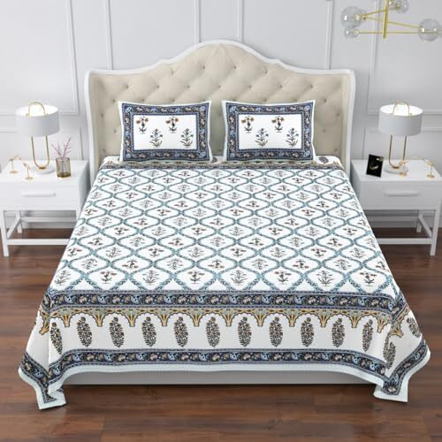 Elanorhomes Royal Heritage Jharokha Collection | Handcrafted Block Print | Premium 240 Tc Pure Cotton Jumbo King | Majestic 108X108 With 2 Pillow Covers