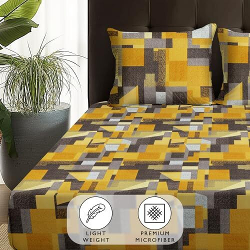 Story@Home Bedsheet For Double Bed | 180 Tc | Mustard | Geometric | 1 Piece Microfiber Bedsheet For Double Bed With 2 Pillow Covers (225 X 250Cm) Perfect For Home Decor & Gifting | Microfiber Bedsheet