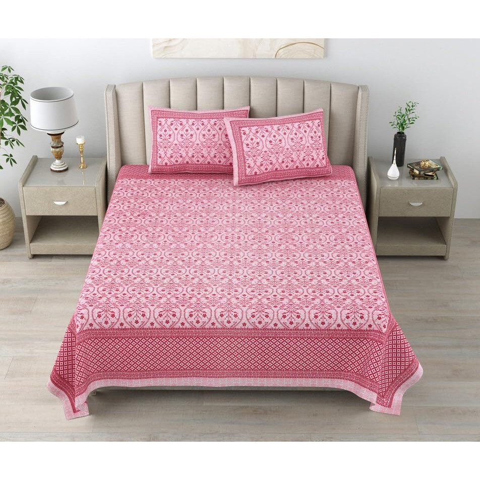 Kotts & Stitch Jaipuri Cotton Double Bed Bedsheet |Traditional Jaipuri Print | 93X108 Inches |100% Cotton, Lightweight, Durable Design |Red Color |2 Pillow Covers| Perfect For Bedroom Dcor