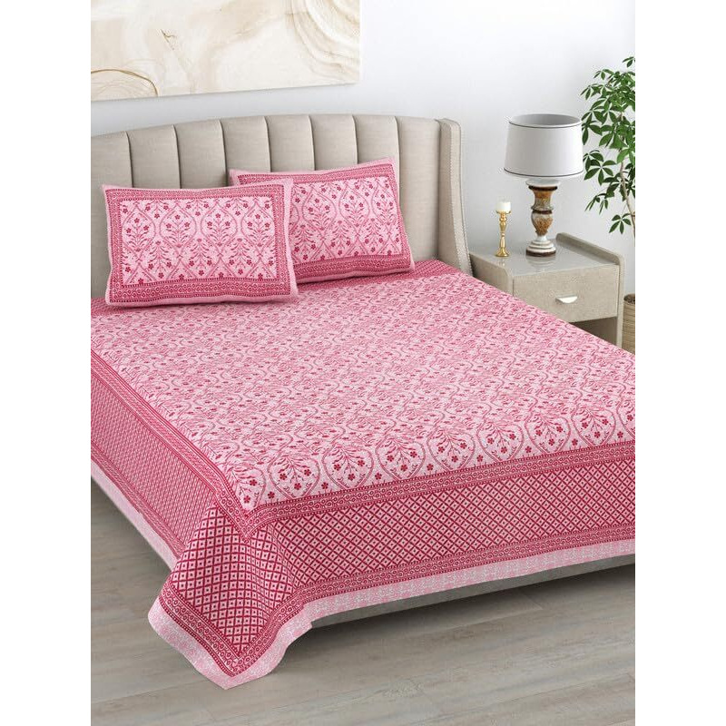 Kotts & Stitch Jaipuri Cotton Double Bed Bedsheet |Traditional Jaipuri Print | 93X108 Inches |100% Cotton, Lightweight, Durable Design |Red Color |2 Pillow Covers| Perfect For Bedroom Dcor
