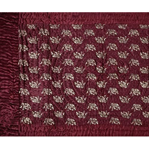 Manavrachit Satin Gold Printed 310 Tc Wedding Bedding Set (Bedsheet With 2 Pillow Covers & 1 Ac Comforter) For Home & Living Room(Maroon, Set Of 4Pc)(Hathi Print)