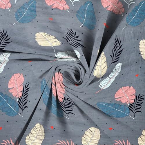 Real Dream Bedsheet For Single Bed, Glace Cotton Single Bedsheet With 1 Pillow Cover (60 X 90 Inches) (Grey-Leaves)