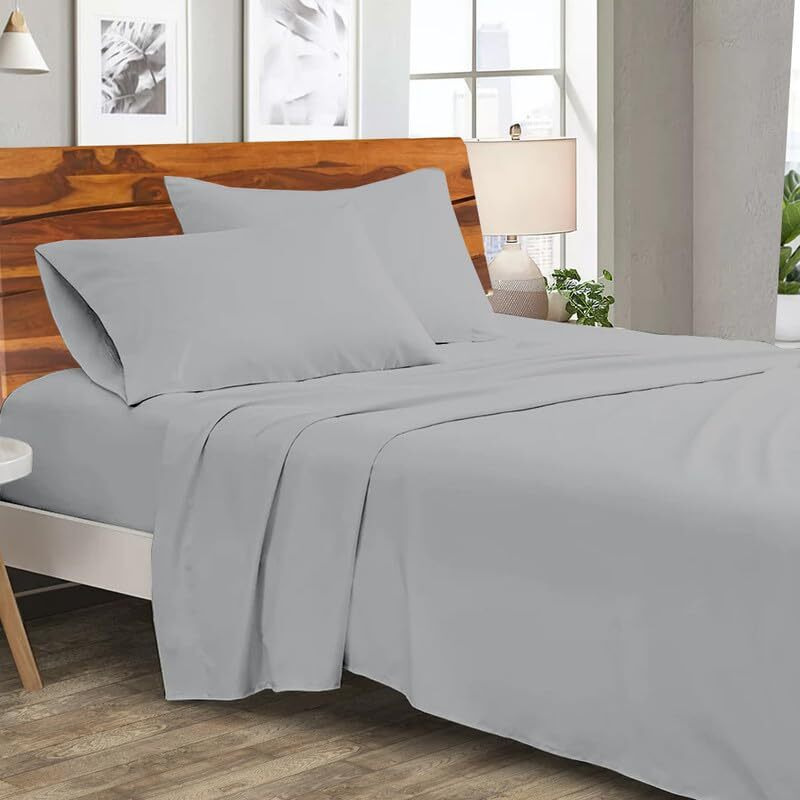 Linenaffairs Microfiber Bed Sheets-Hotel Luxury Bedding 1800, Ultra-Soft Microfiber Wrinkle Free Luxury - Light Grey Solid_King Size