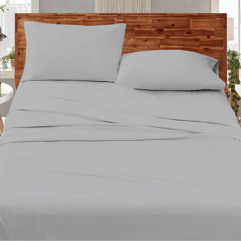 Linenaffairs Microfiber Bed Sheets-Hotel Luxury Bedding 1800, Ultra-Soft Microfiber Wrinkle Free Luxury - Light Grey Solid_King Size