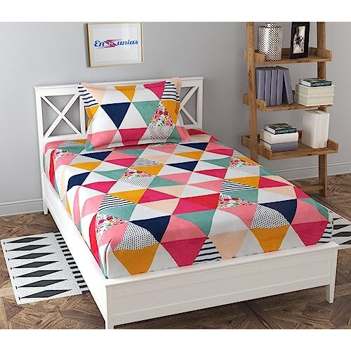 Engunias Prime Collection 220Tc 2 Single Bedsheet With 2 Free Pillow Covers Soft-Touch Glace Cotton Skin Friendly 154X230Cm Single Bedsheet For Single Bed