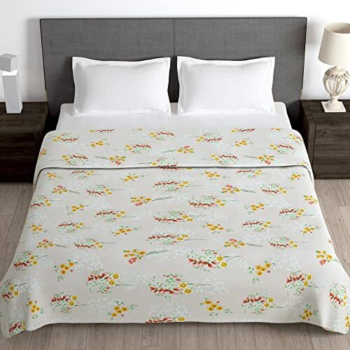 Story@Home Microfiber Arena Zipper Duvet Cover, Ac Blanket Double Bed, Dohar Double Bed, Soft Blanket For Summer, Light-Weight, Reversible | Cream | Floral | 221 Cm X 254 Cm,180Tc