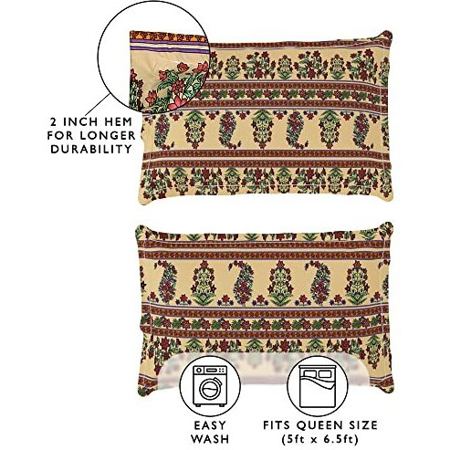 Story@Home Bedsheet For Double Bed With 2 Pillow Covers| Microfiber Bedsheet | Soft & Light-Weight Double Bedsheet Set Of 1 | 225X250Cm | 180Tc | Beige | Motif | Ideal For Double Size Bedsheet
