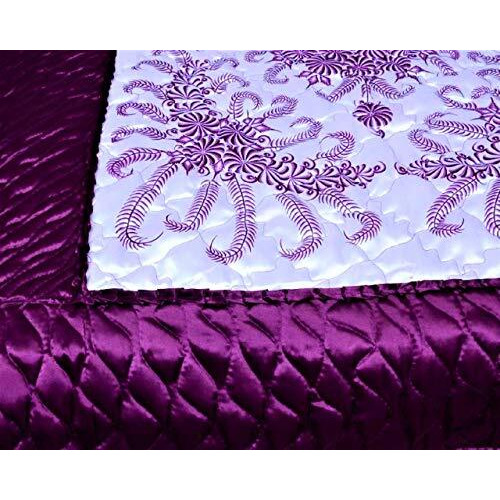 Amer Handicraft Satin Double Bedding Set With Bedsheet, 2 Pillow Cover, Ac Comforter - Set Of 4 Pieces (Purple, King Size)