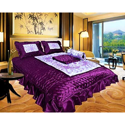 Amer Handicraft Satin Double Bedding Set With Bedsheet, 2 Pillow Cover, Ac Comforter - Set Of 4 Pieces (Purple, King Size)