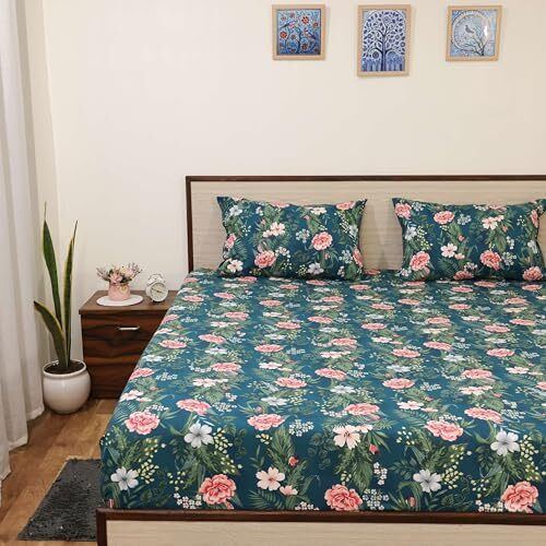 Bhoomi Impex Bedsheet For Double Bed Microfiber Soft Feel Skin Safe Breatheable Flat Bedsheets | Soft Fabric For Summer | Include Pillow Covers - (Tropical Plant, 90 X 100 Inch)