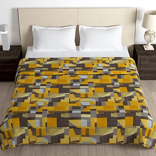 Story@Home Microfiber Arena Zipper Duvet Cover, Ac Blanket Double Bed, Dohar Double Bed, Soft Blanket For Summer, Light-Weight, Reversible | Mustard | Geometric | 221 Cm X 254 Cm,180Tc