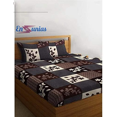 Engunias King Collection Beautiful 3D Polycotton 154Tc Double Bed Sized (90 X 90) Bedsheet With 2 Free Maching Pillow Covers Color- Coffee Check Floral Pattern