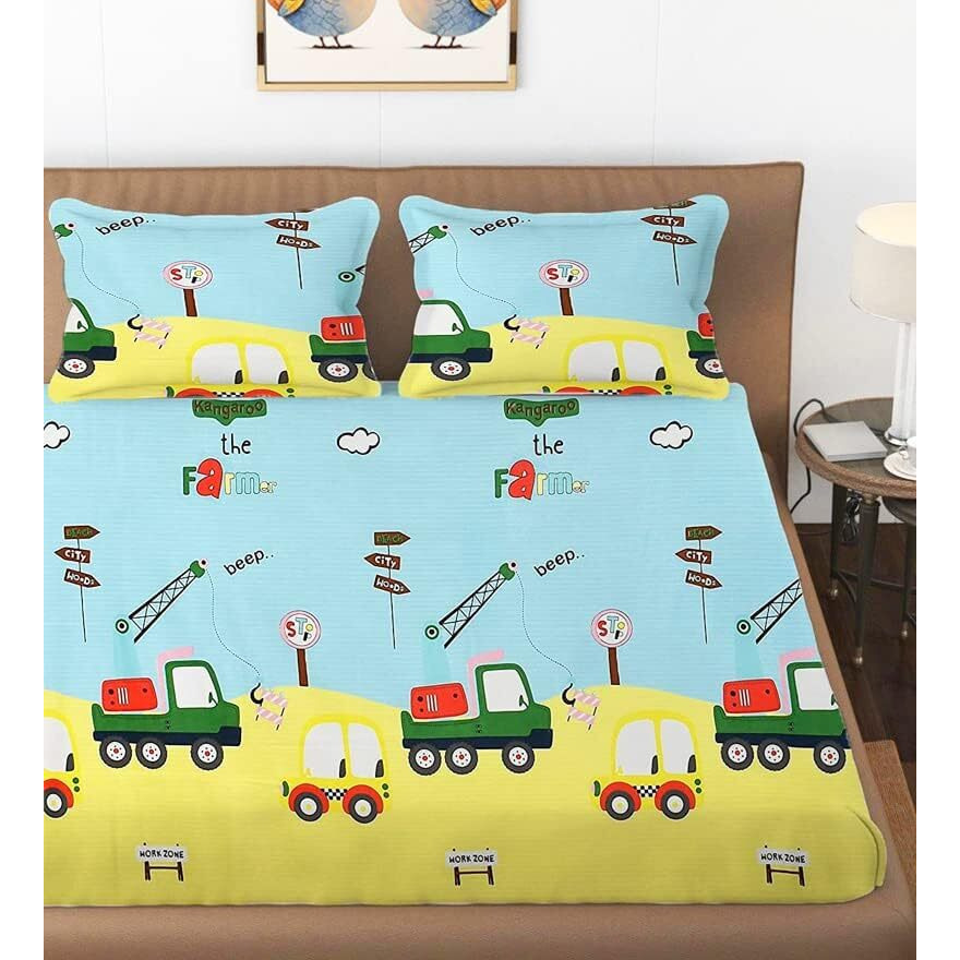 Scuzo Super Soft Glace Cotton Fitted Elastic King Size Double Bed Bedsheet With 2 Pillow Covers (Double Bed (72 X 78 Inch) | Kids Bedsheets