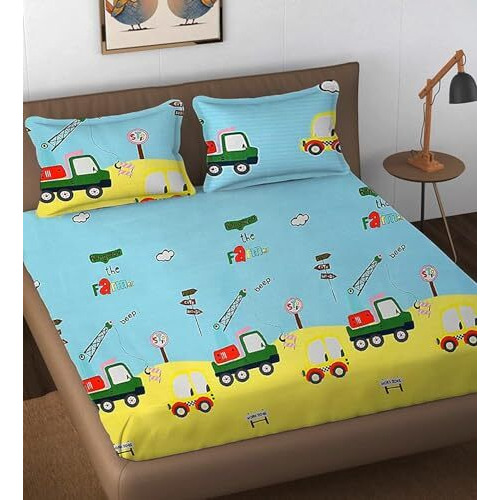 Scuzo Super Soft Glace Cotton Fitted Elastic King Size Double Bed Bedsheet With 2 Pillow Covers (Double Bed (72 X 78 Inch) | Kids Bedsheets