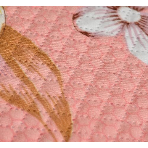 Real Dream Glace Cotton 5 Pcs Quilted Bedding Set 1 Double Bedsheet With 2 Quilted Pillow Covers And 2 Quilted Filled Cushions, 90 X 90 Inches (Flower-Pink)
