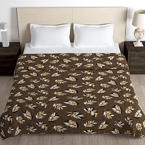 Story@Home Microfiber Arena Duvet Cover, Ac Blanket Double Bed, Dohar Double Bed, Soft Blanket For Summer, Light-Weight, Reversible | Chocolate Truffle | Leaf | 221 Cm X 254 Cm