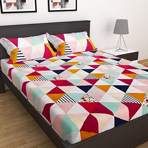Engunias King Collection Glace-Cotton 285 Tc Double Bed Sized (90 X 90) Bedsheet With 2 Free Maching Pillow Covers Color (Multicolour)