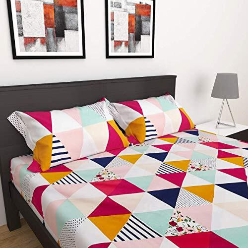 Engunias King Collection Glace-Cotton 285 Tc Double Bed Sized (90 X 90) Bedsheet With 2 Free Maching Pillow Covers Color (Multicolour)