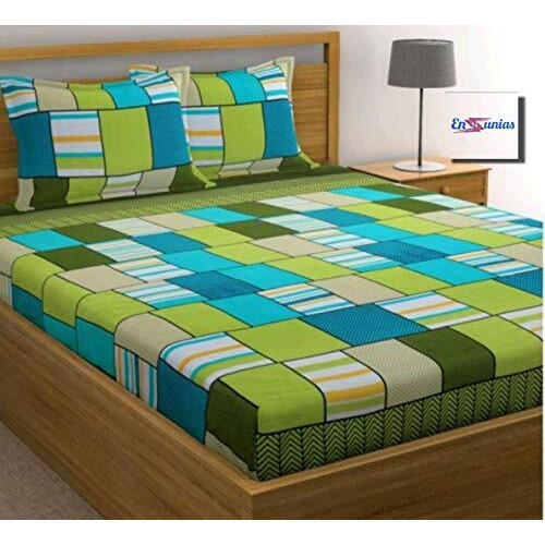 Engunias Prime Collection Microfiber Lite Weight 154 Tc Double Size (90 X 90) Bedsheet With 2 Free Maching Pillow Covers Color-Green Geomatrix