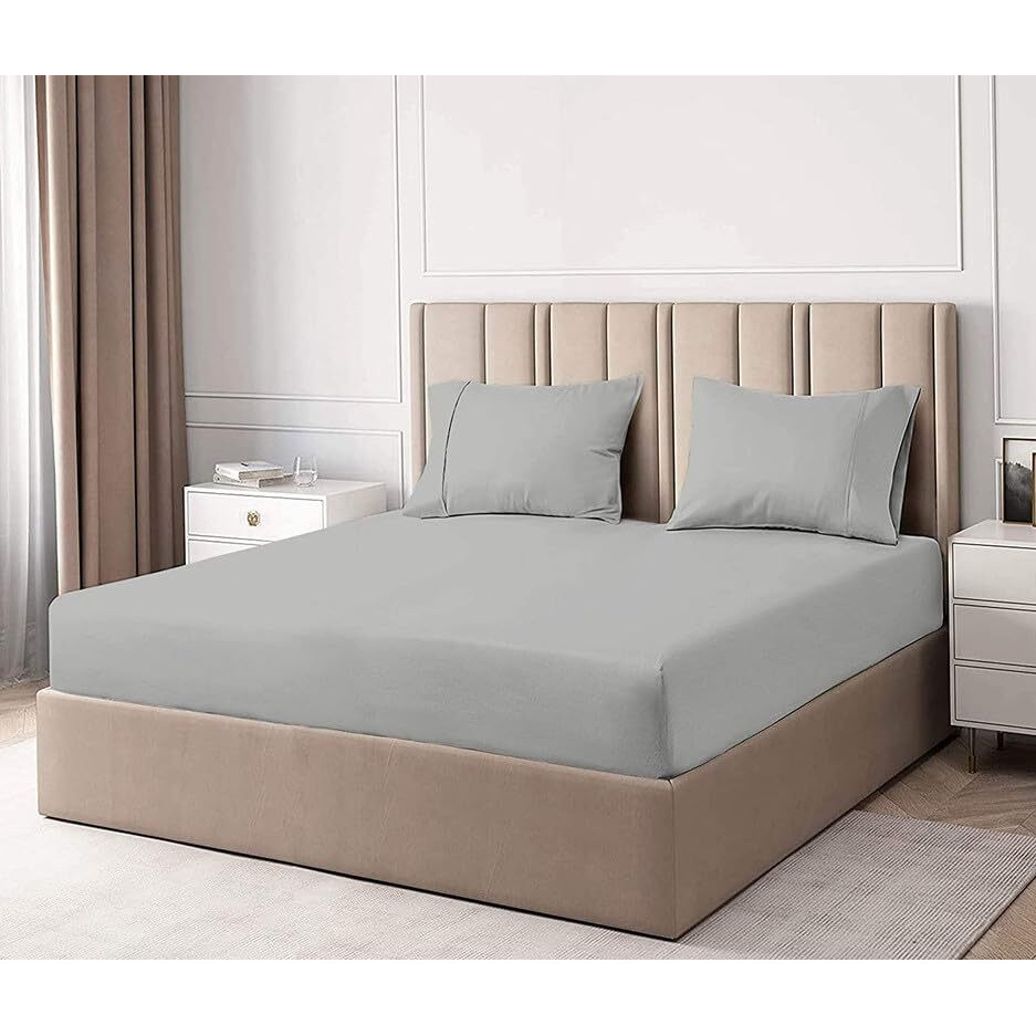 Easy Bedding- Super Soft & Cooling Bamboo Bed Sheet Set 4 Piece- 100% Bamboo Material- Fits Up To 8" Deep Pocket Fitted Sheet-Hotel Quality Bamboo Bedsheets-Light Grey Solid,King Size.