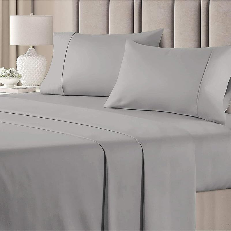 Easy Bedding- Super Soft & Cooling Bamboo Bed Sheet Set 4 Piece- 100% Bamboo Material- Fits Up To 8" Deep Pocket Fitted Sheet-Hotel Quality Bamboo Bedsheets-Light Grey Solid,King Size.