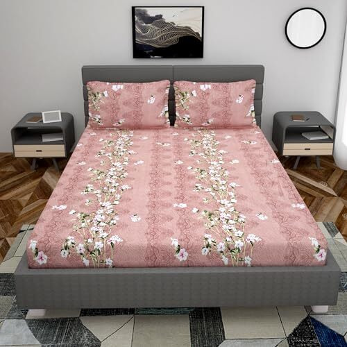 Realdream Flat Bedsheet For Double Bed, Double Bedsheet Glace Cotton With Pillow Covers 90 X 100 Inches (Pink)