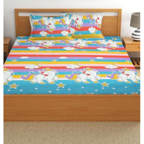 Starnstyle Premium 160 Tc Ezyption Cotton Blend Floral Printed Pattern Double Bedsheet With 2 Pillow Covers Breathable& Wrinkle Free - 3 Pcs Set 228 X228 Cm Sky Queen