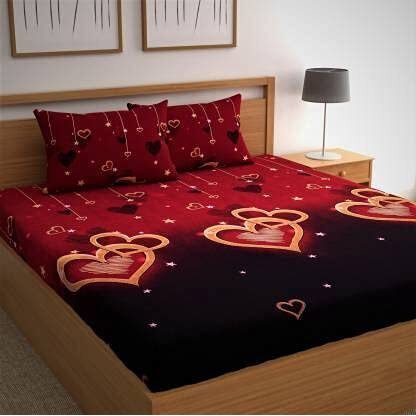 Engunias  King Collection 154 Tc Polycotton 3D Double Bedsheet With 2 Pillow Covers (90 X 90 , King Size )