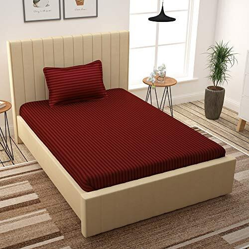 Story@Home Bedsheets For Single Bed With 1 Pillow Cover | 300Tc, 100% Cotton Single Bedsheet With Pillow Cover | 155 X 225Cm | Red, Satin Stripes Pattern | Home Decor | Ideal For Festive Gifting