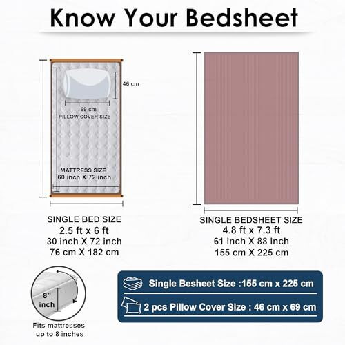 Story@Home Bedsheets For Single Bed With 1 Pillow Cover | 300Tc, 100% Cotton Single Bedsheet With Pillow Cover | 155 X 225Cm | Red, Satin Stripes Pattern | Home Decor | Ideal For Festive Gifting