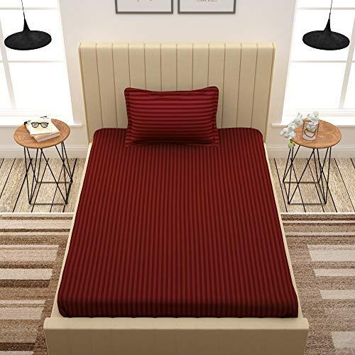 Story@Home Bedsheets For Single Bed With 1 Pillow Cover | 300Tc, 100% Cotton Single Bedsheet With Pillow Cover | 155 X 225Cm | Red, Satin Stripes Pattern | Home Decor | Ideal For Festive Gifting