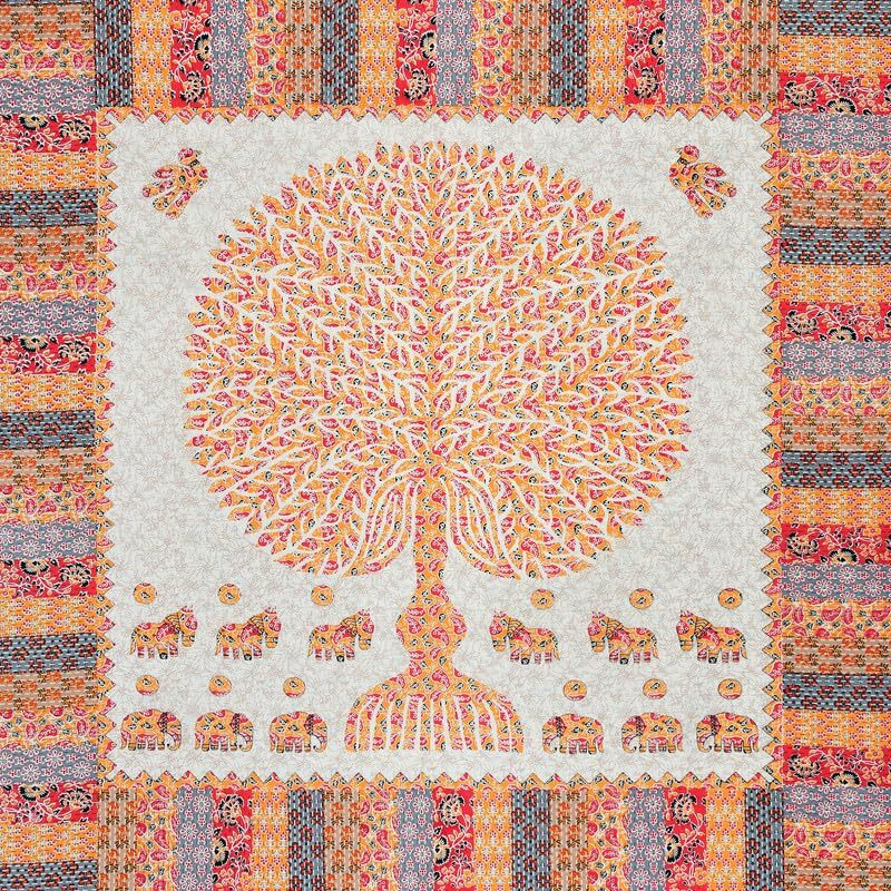 Kotts & Stitch Soft Cotton King Size Bedsheet For Double Bed, King Size, 93X108 |2 Large Size Pillow Covers| (Orange, Red, Yellow, Blue) Traditional Big Tree Design