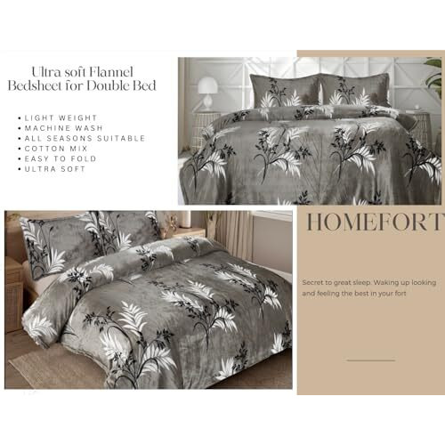 Homefort 220 Gsm Flannel Super Warm Bedsheets For Winter King Size Bed (95X90 Inches) With 2 Pillow Cover Size
